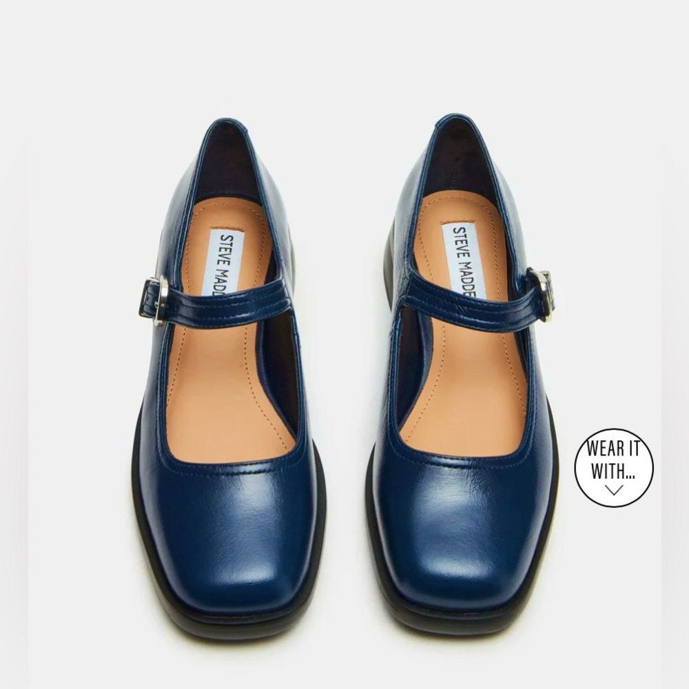 Steve Madden Delaney Navy Leather Mary Jane’s